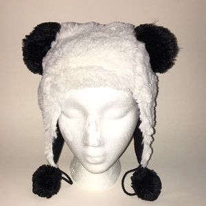 Capelli Kids Faux Fur Black/White winter cap w/Ears and Pom poms youth 7-14